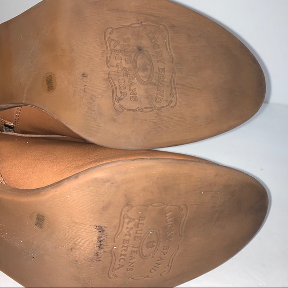 Lucky Brand Camel Tan Faux Leather Bootie Sz 10 - Picture 11 of 14